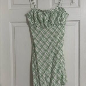 NWT Sz S Hollister Green Plaid Spaghetti Summer Strap Dress